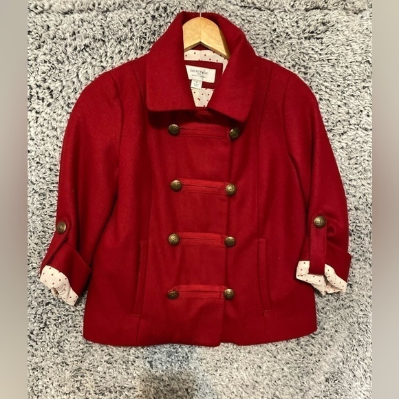 New Heritage 1981 Womens Wool-mix Coat Jacket Small Red Casual Crop Short - Picture 2 of 6